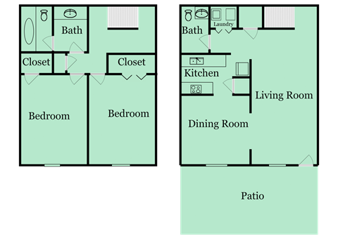 2 bed 1.5 bath floor plan 2 bed 1.5 bath floor plan at Gardens at Camp Creek, Atlanta, Georgia